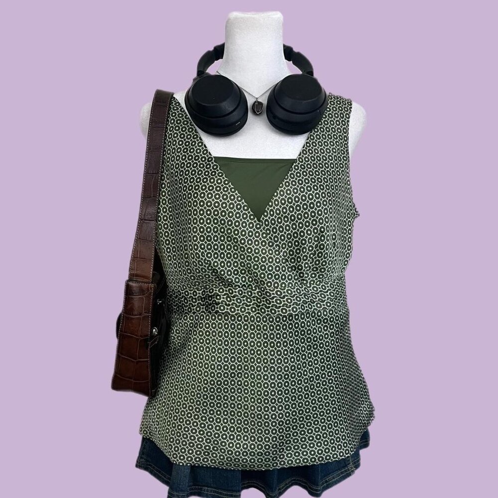 green boho downtown it girl poly satin tank top